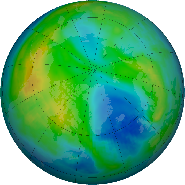 Arctic ozone map for 21 November 1988